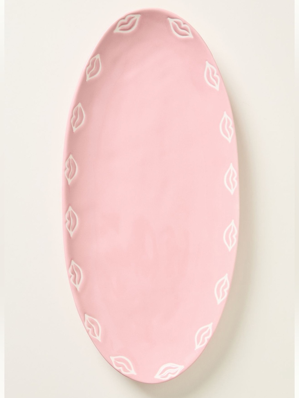 Anthropologie Serving Platter Plate Icon Stoneware New Valentine Lips Pink